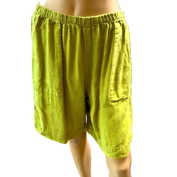 Chico's Design Green Linen Elastic Waistband Side Pocket Casual Shorts Size 2 - Picture 1 of 13
